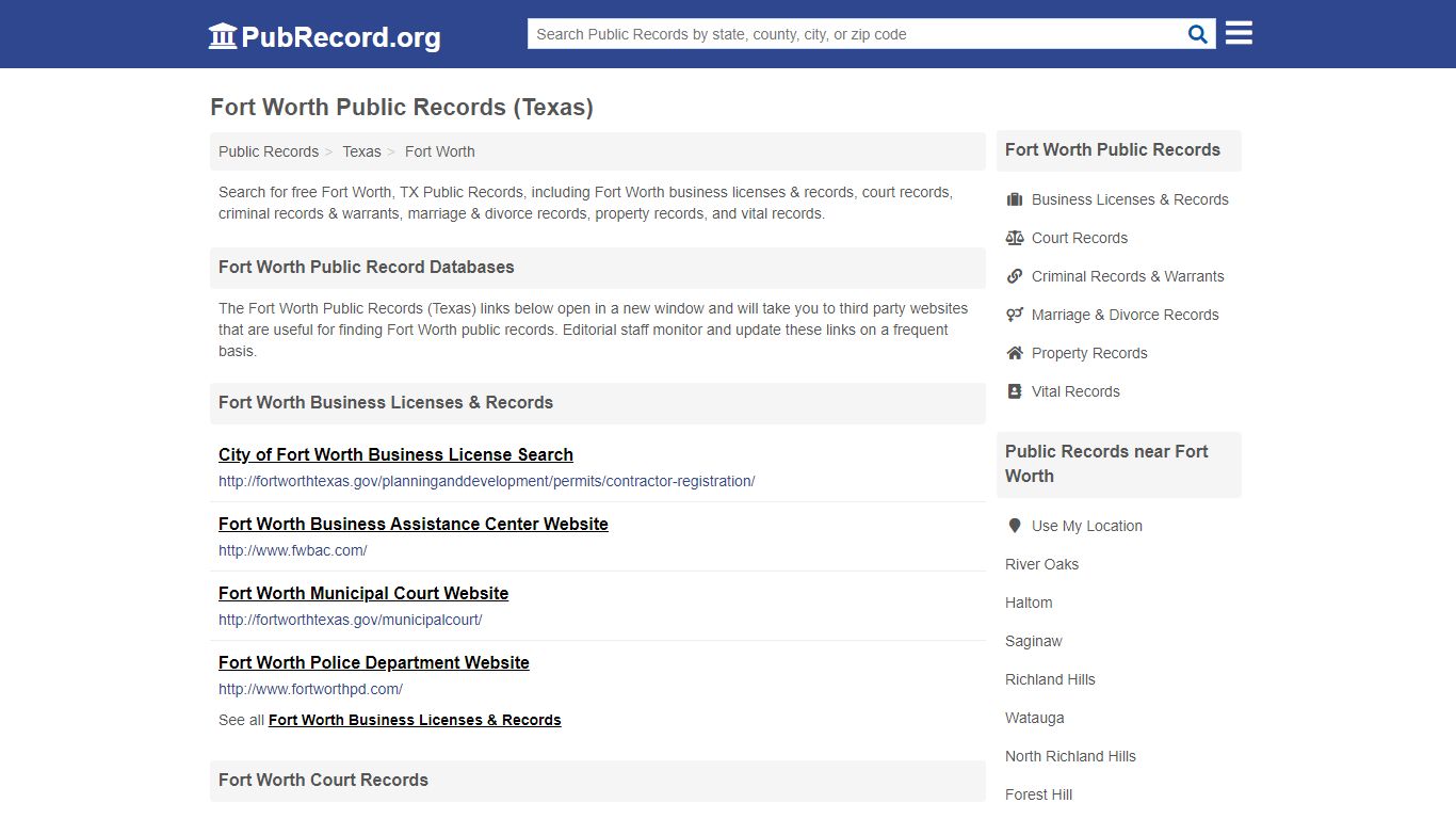 Free Fort Worth Public Records (Texas Public Records) - PubRecord.org