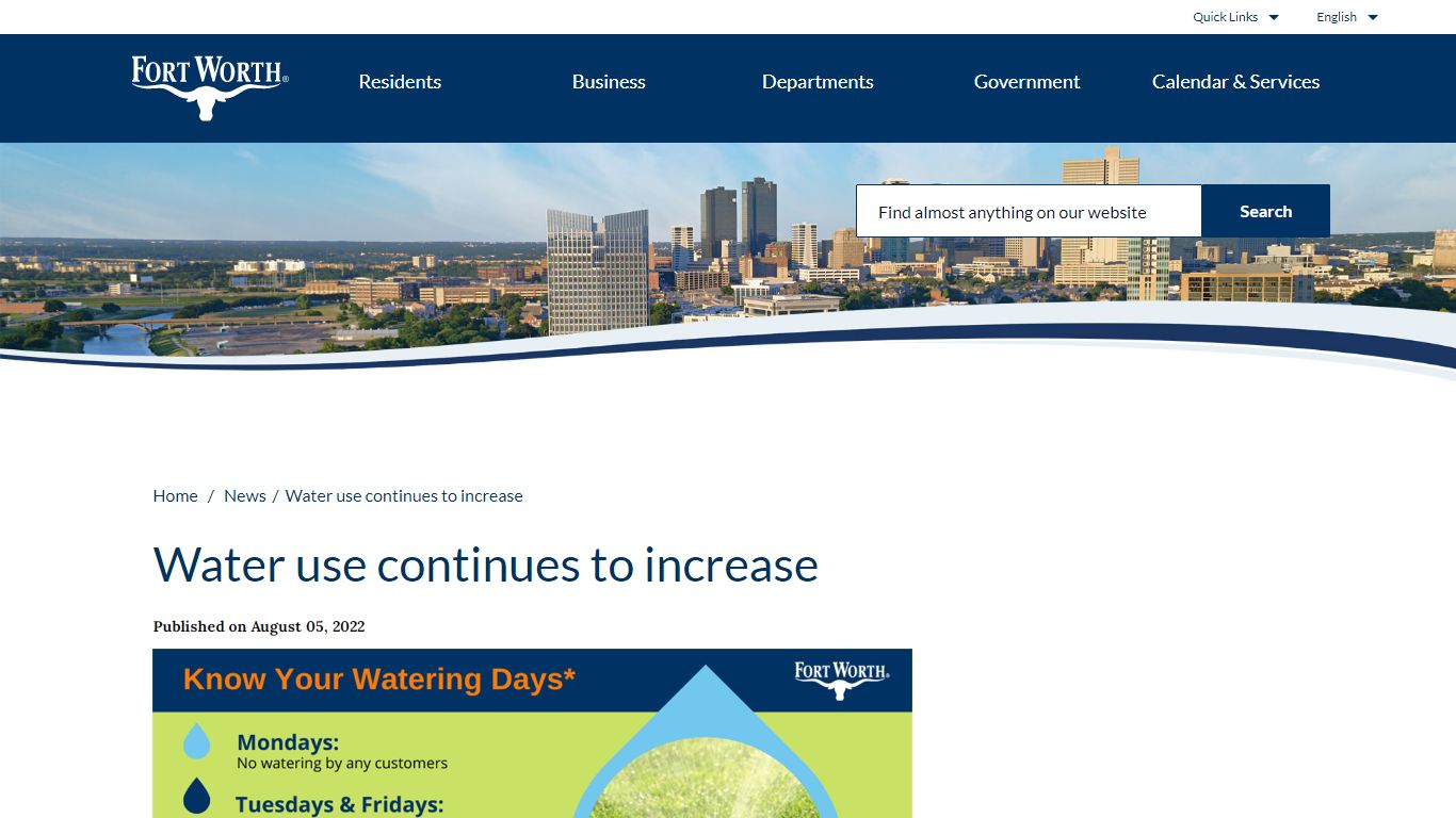 Water use continues to increase – Welcome to the City of Fort Worth